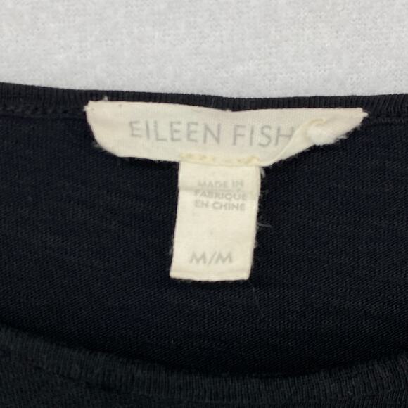 EILEEN FISHER Top M Slub Organic Cotton Jersey Scoop Neck Dolman Sleeve Black - Picture 5 of 12